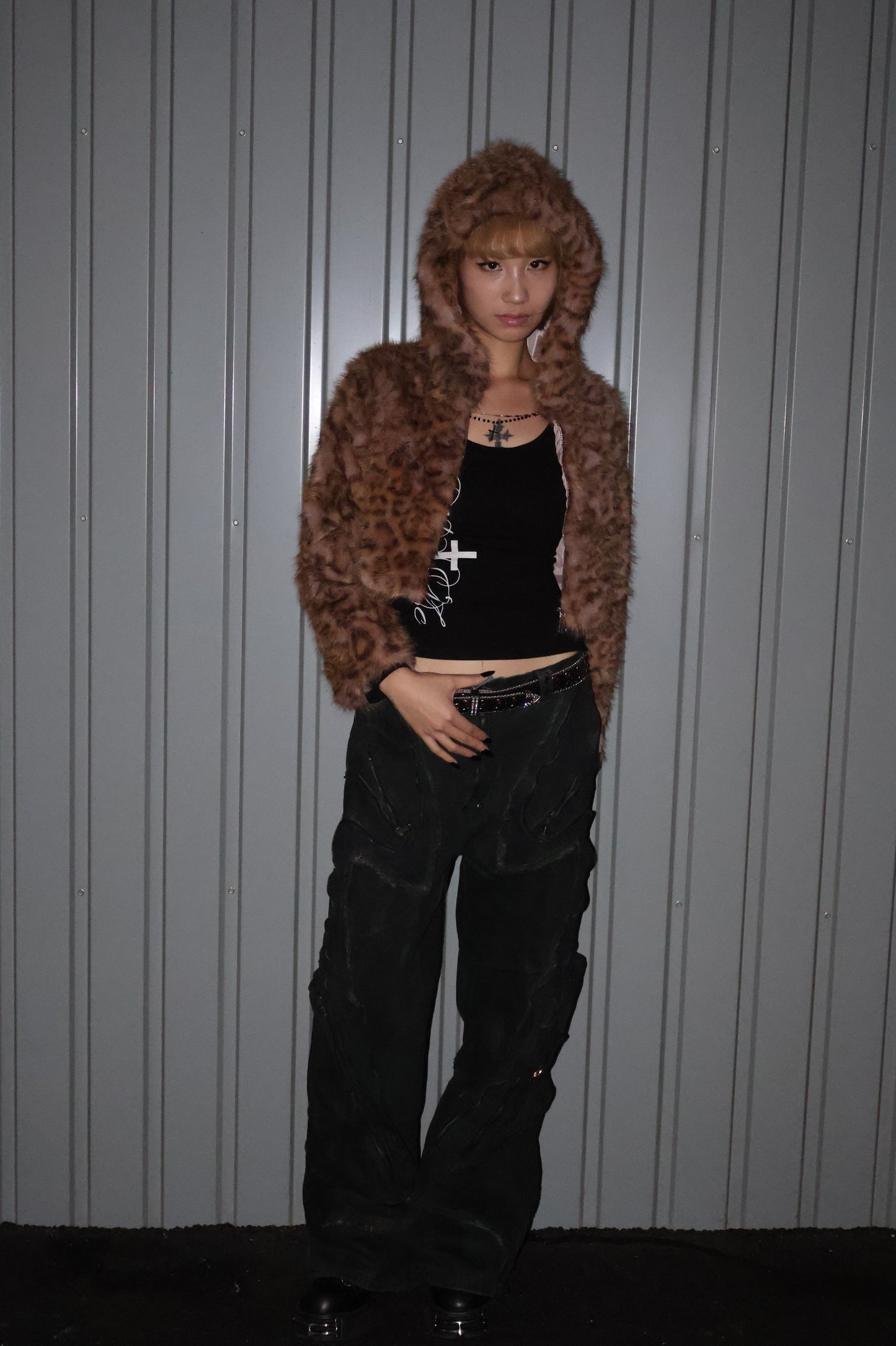 metal zip flare denim　A436