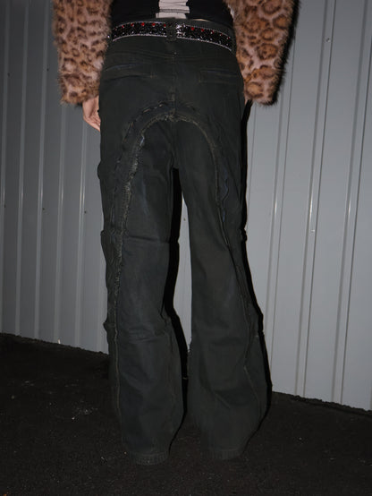 metal zip flare denim　A436