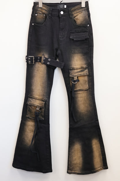 Stap flare cargo denim A264