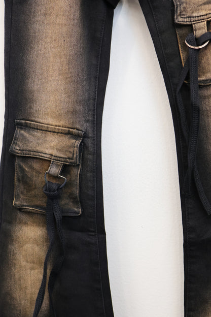 Stap flare cargo denim A264