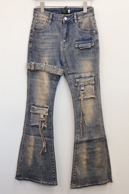 Stap flare cargo denim A264