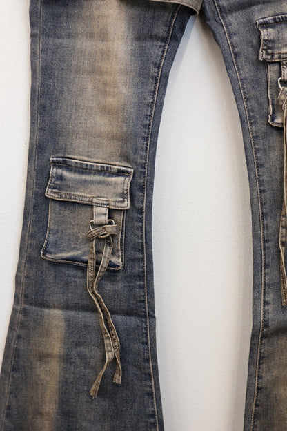 Stap flare cargo denim A264