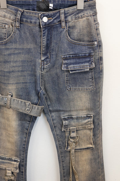 Stap flare cargo denim A264