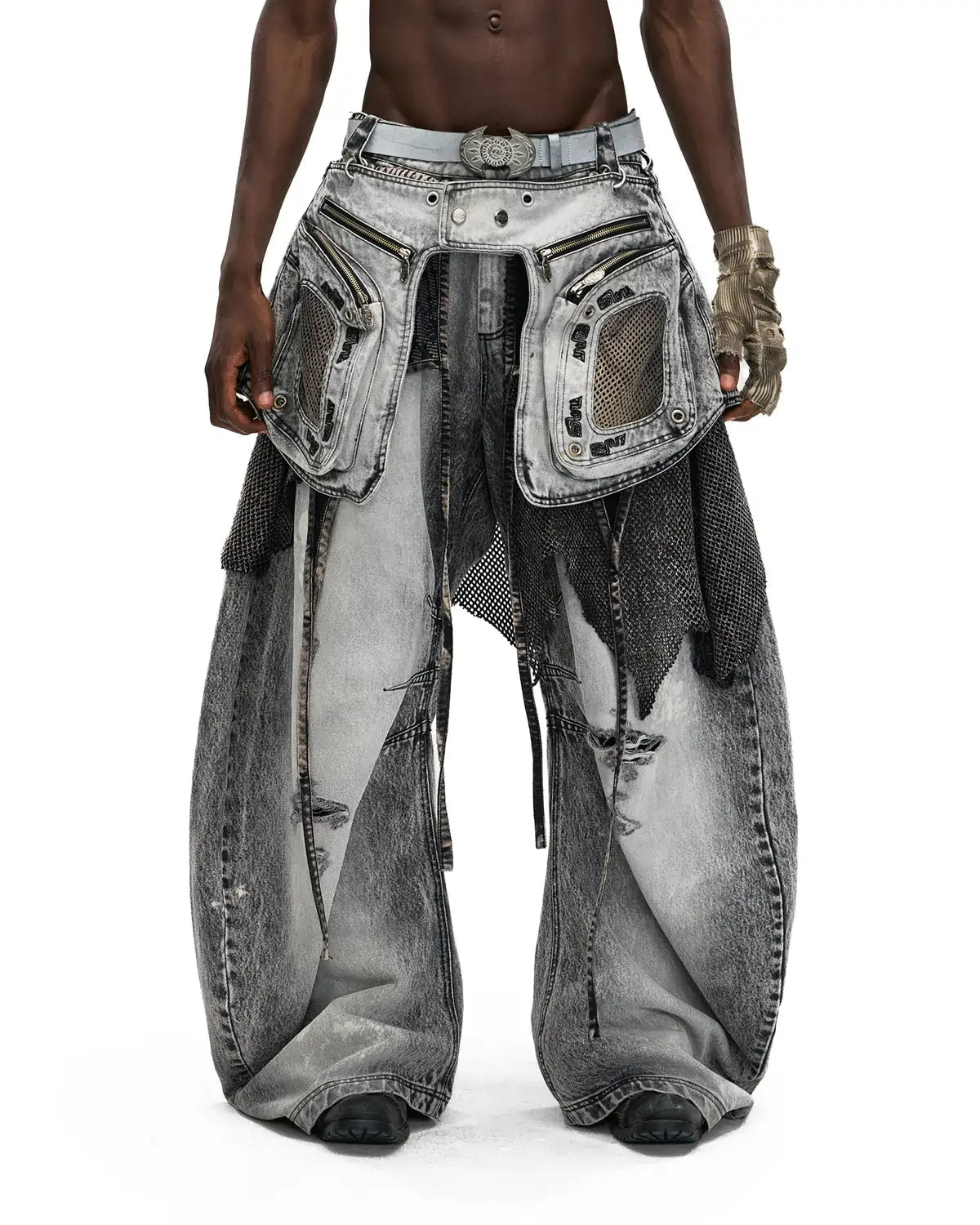 PEPERSONSOUL VINTAGE DETACHABLE PANEL CURVED DENIM JEANS