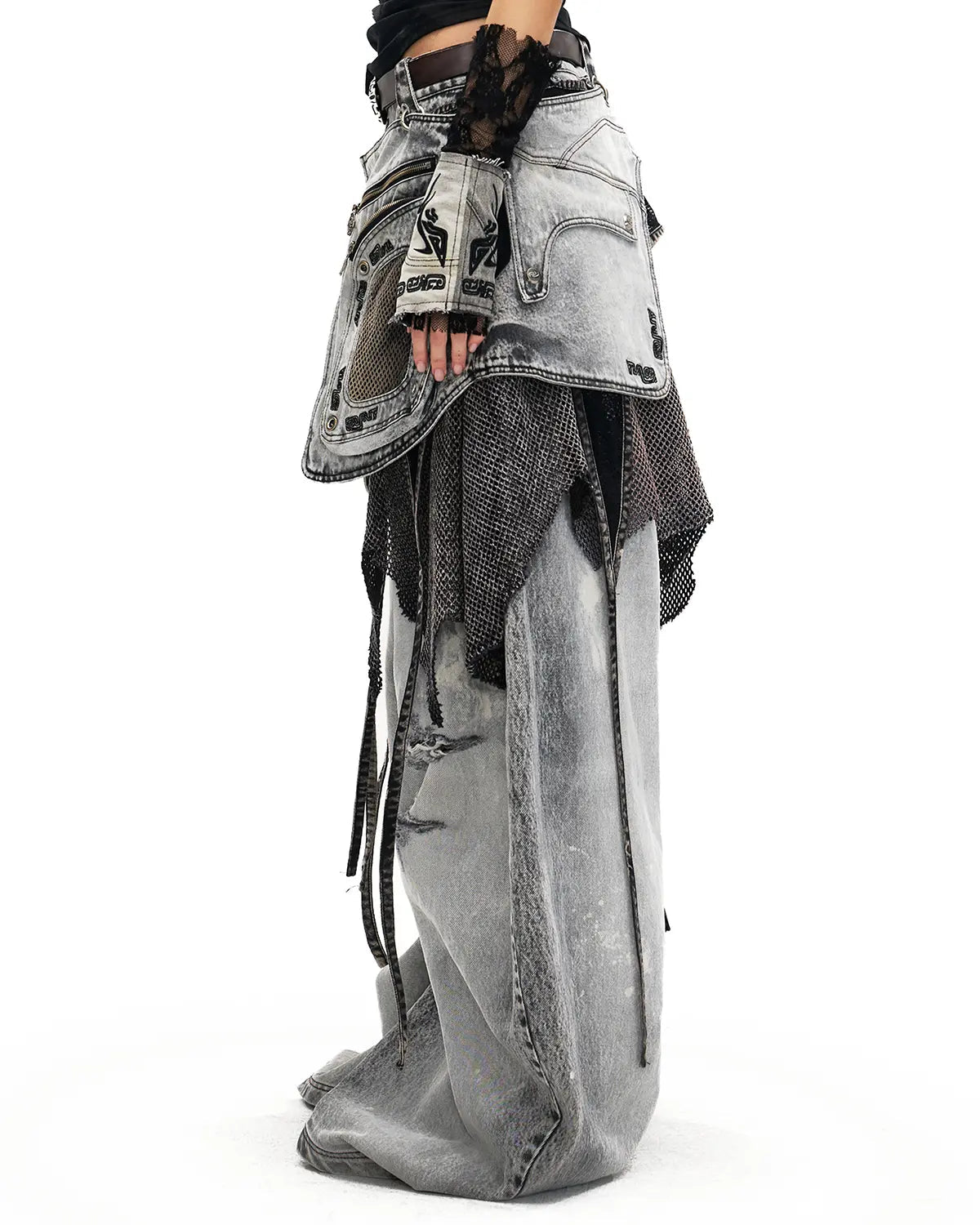 PEPERSONSOUL VINTAGE DETACHABLE PANEL CURVED DENIM JEANS