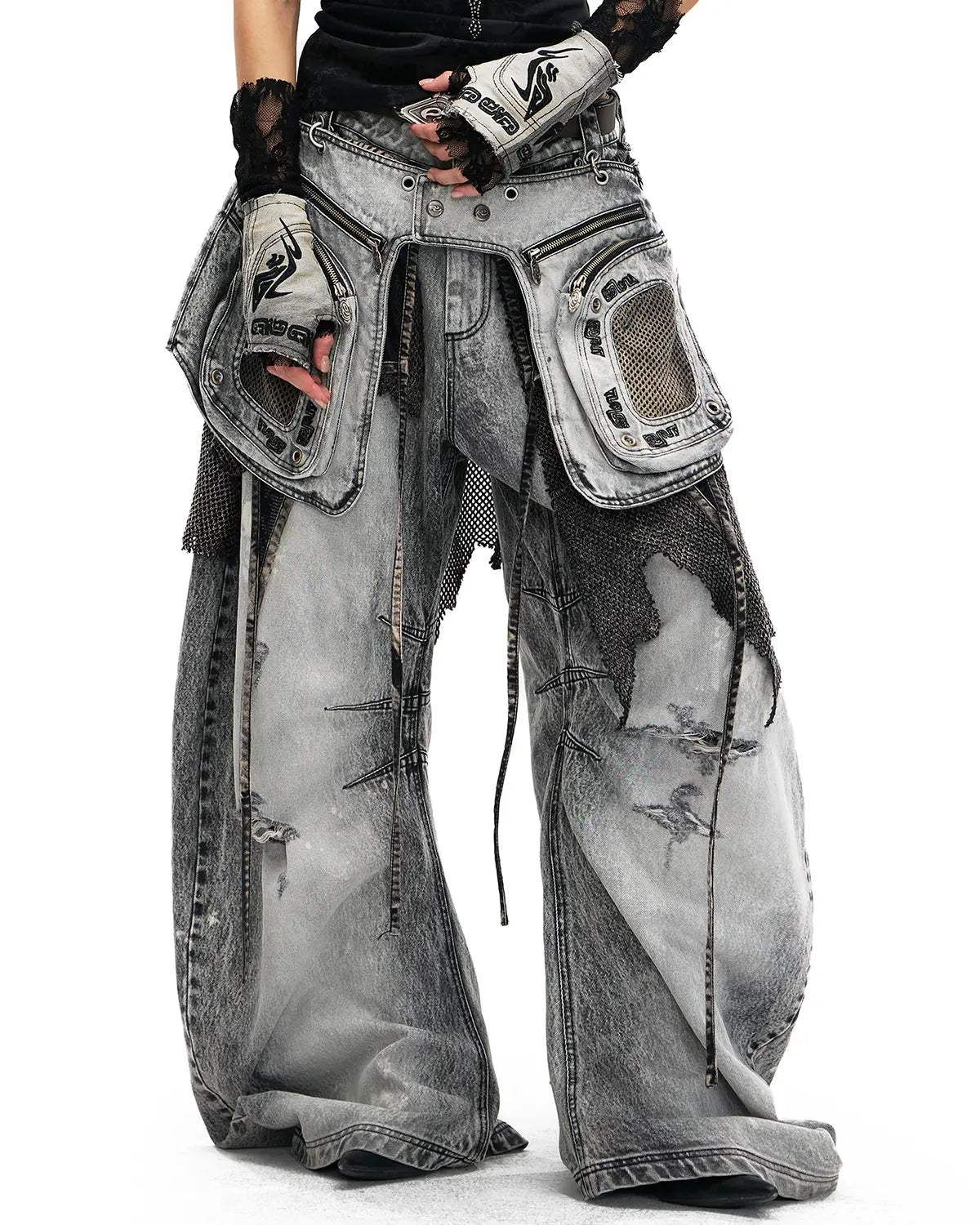 PEPERSONSOUL VINTAGE DETACHABLE PANEL CURVED DENIM JEANS