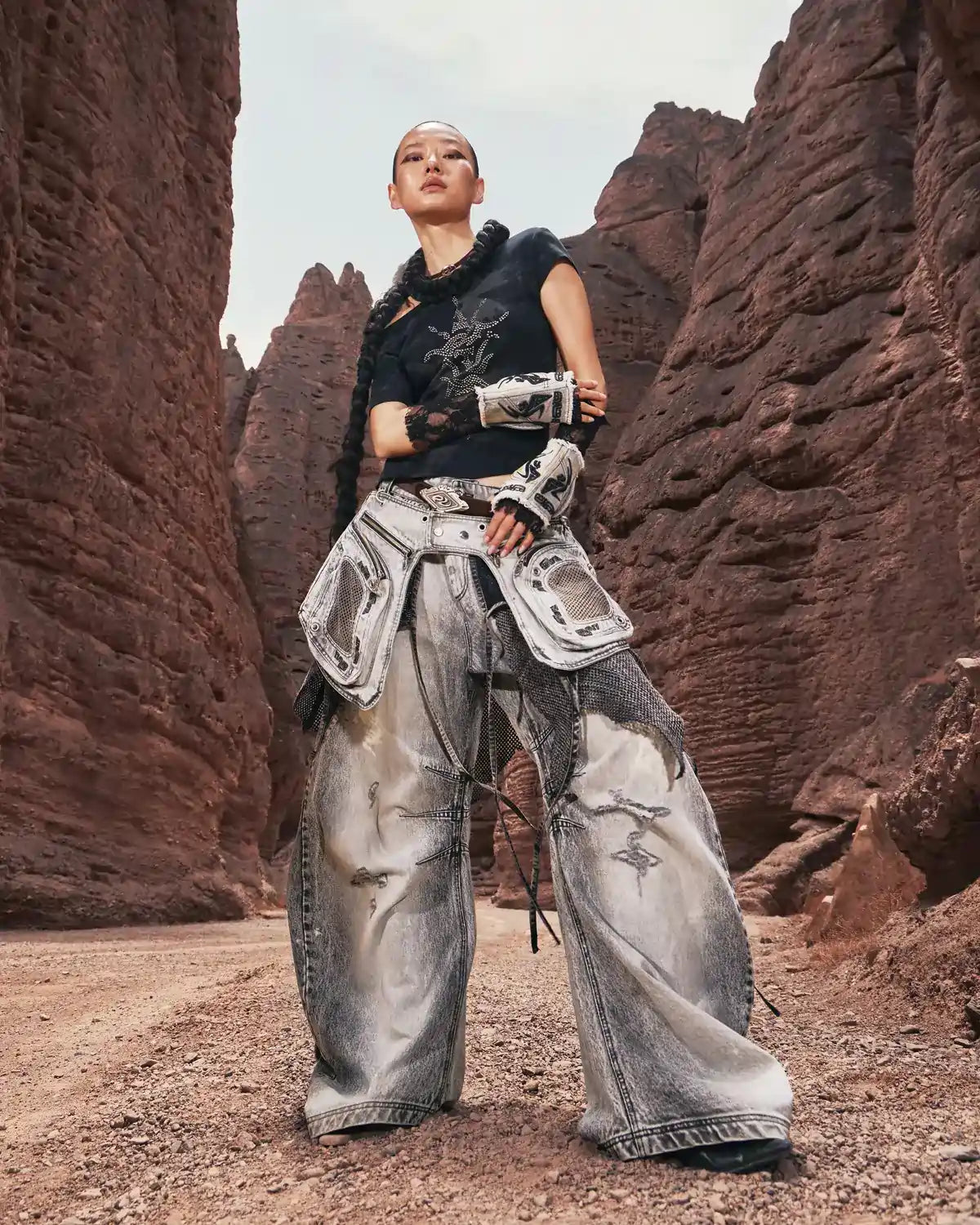 PEPERSONSOUL VINTAGE DETACHABLE PANEL CURVED DENIM JEANS