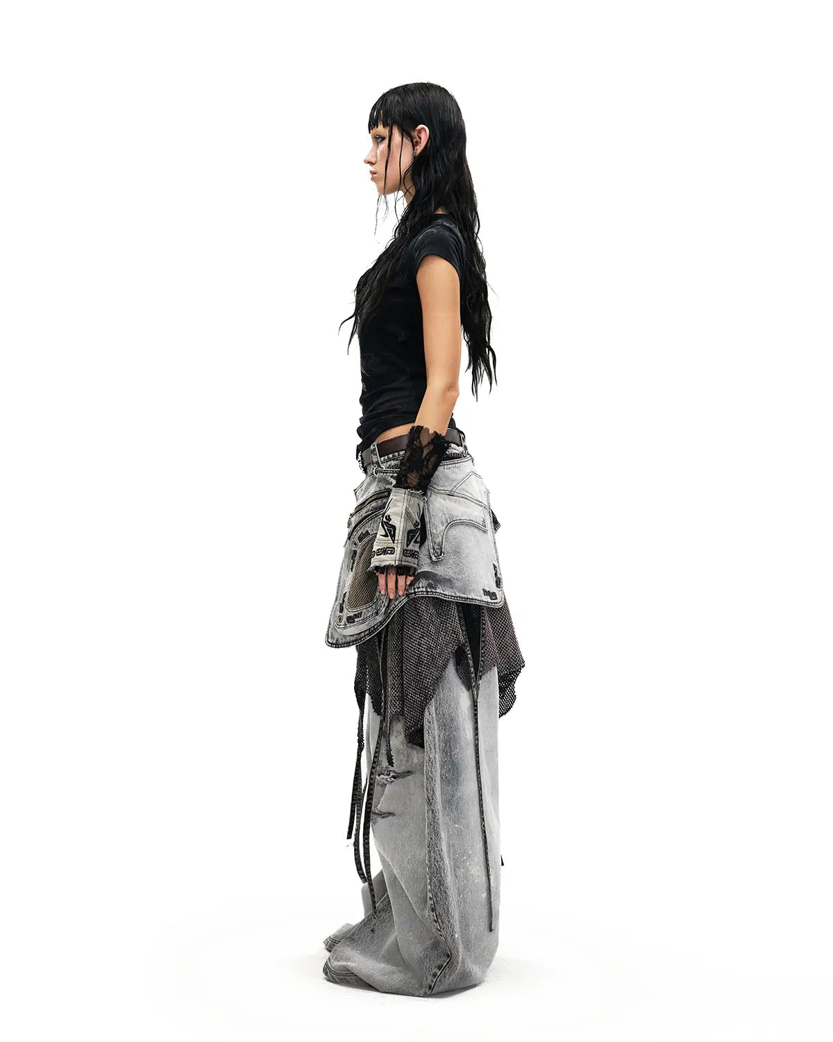 PEPERSONSOUL VINTAGE DETACHABLE PANEL CURVED DENIM JEANS