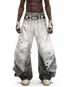 PERSONSOUL CIRCULAR EMBROIDERY ASYMMETRIC DOUBLE-WAIST DENIM JEANS