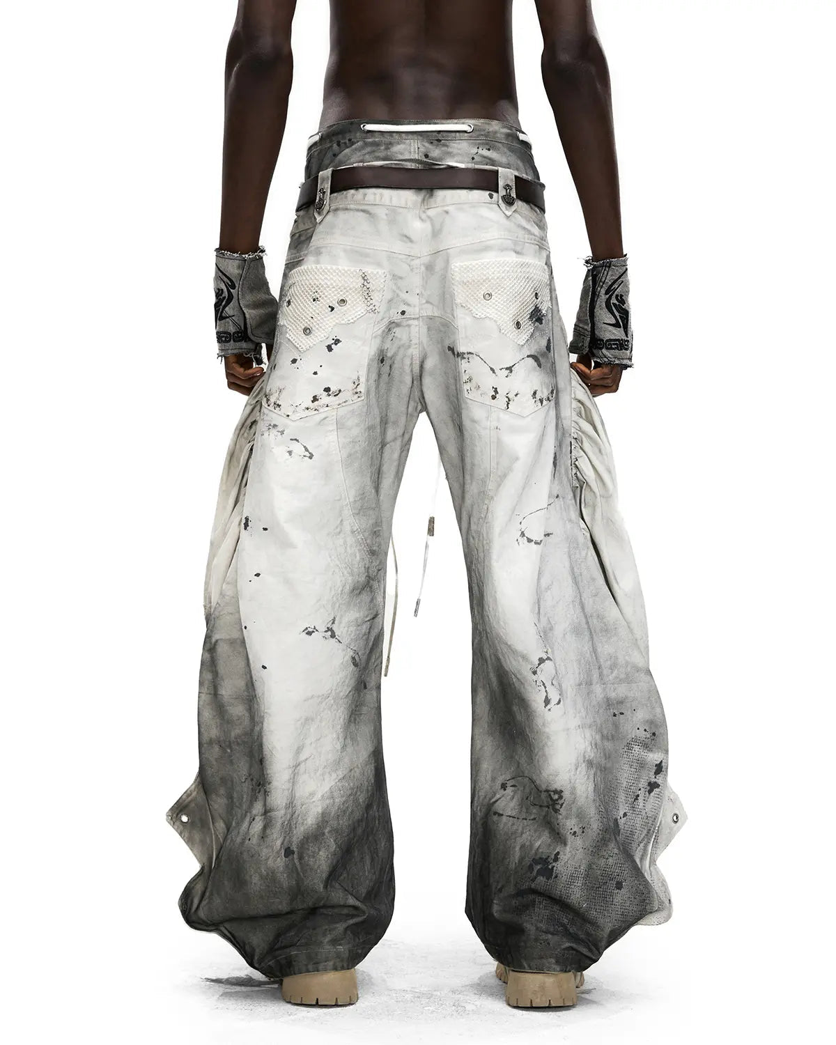 PERSONSOUL CIRCULAR EMBROIDERY ASYMMETRIC DOUBLE-WAIST DENIM JEANS