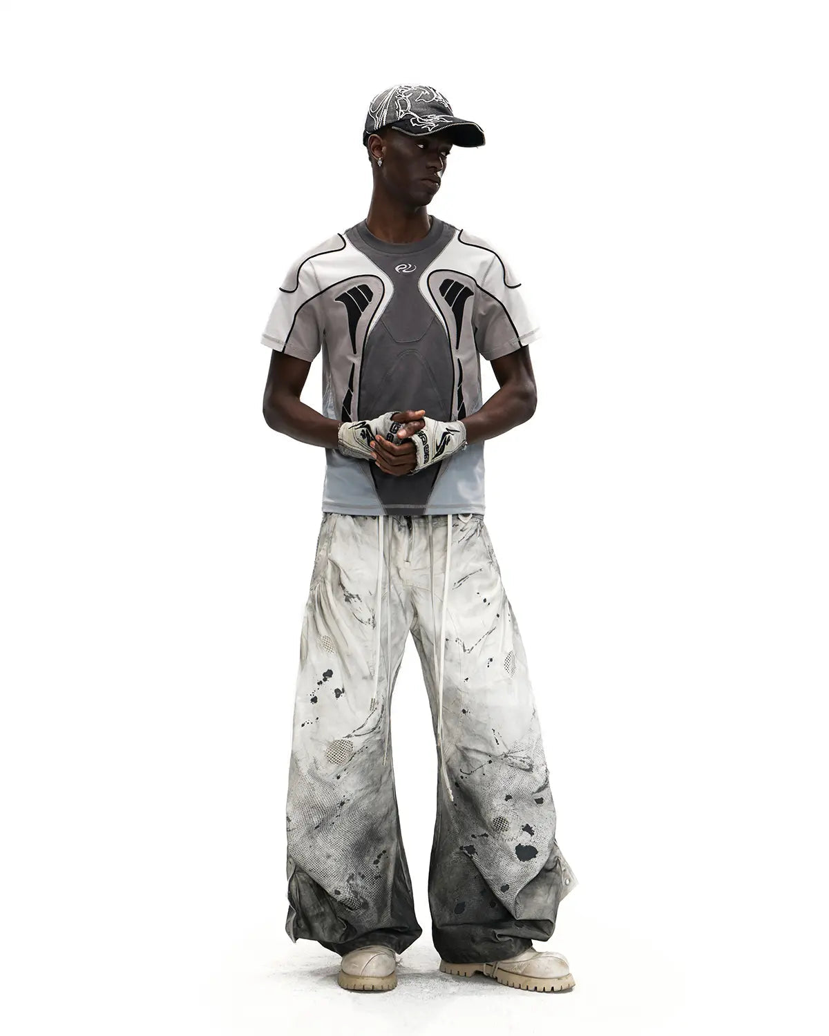 PERSONSOUL CIRCULAR EMBROIDERY ASYMMETRIC DOUBLE-WAIST DENIM JEANS