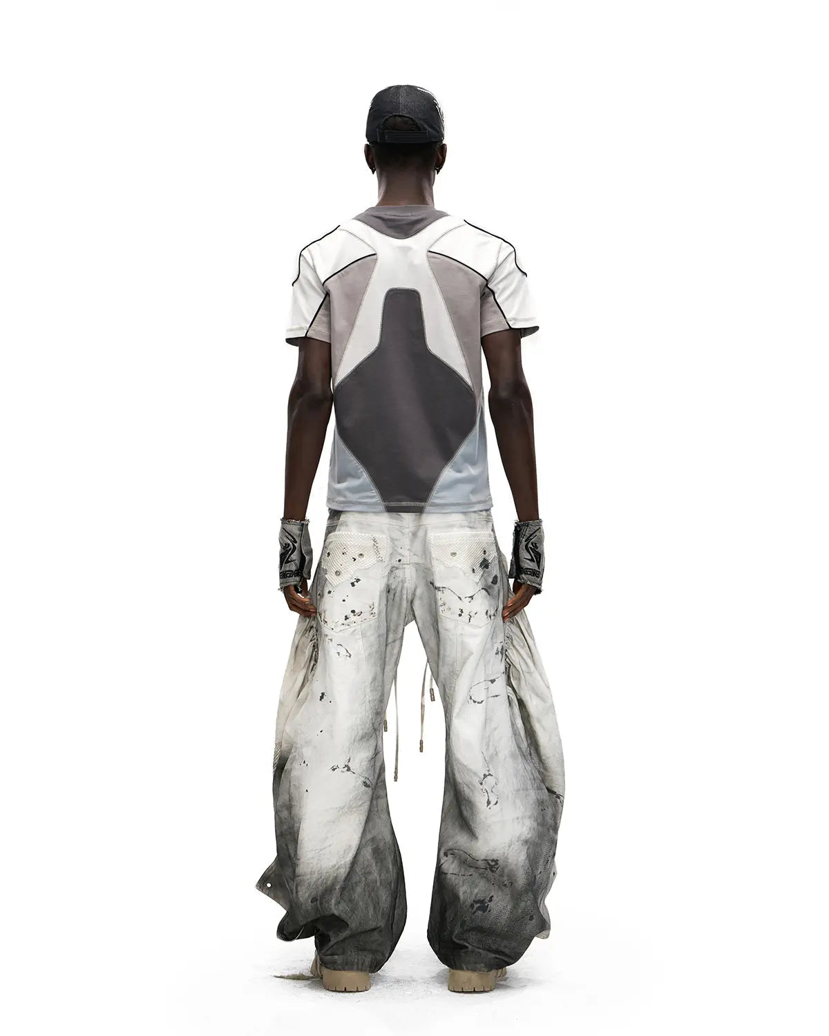 PERSONSOUL CIRCULAR EMBROIDERY ASYMMETRIC DOUBLE-WAIST DENIM JEANS