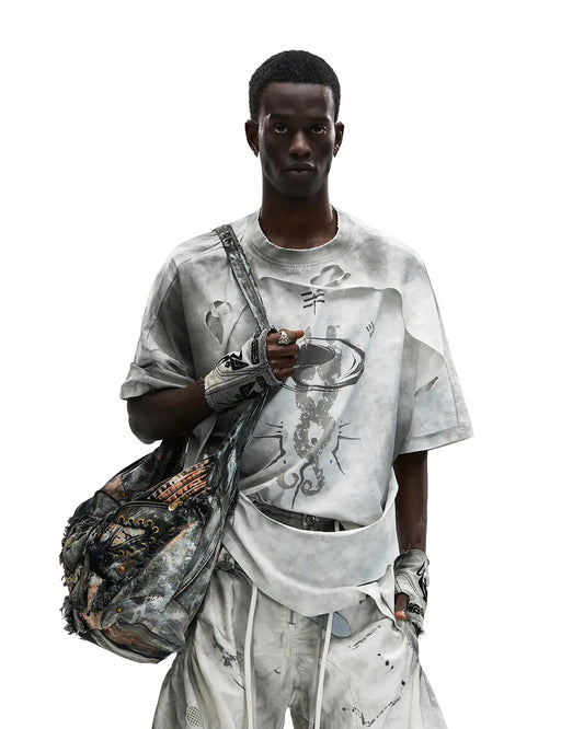 PERSONSOUL DOUBLE-LAYER DISTRESSED MYTHOLOGY PRINT T-SHIRT