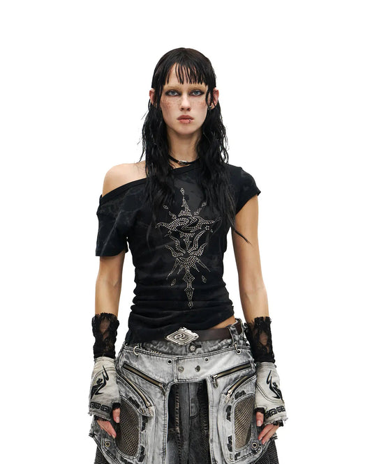 PERSONSOUL PHOENIX MOTIF ONE-SHOULDER T-SHIRT