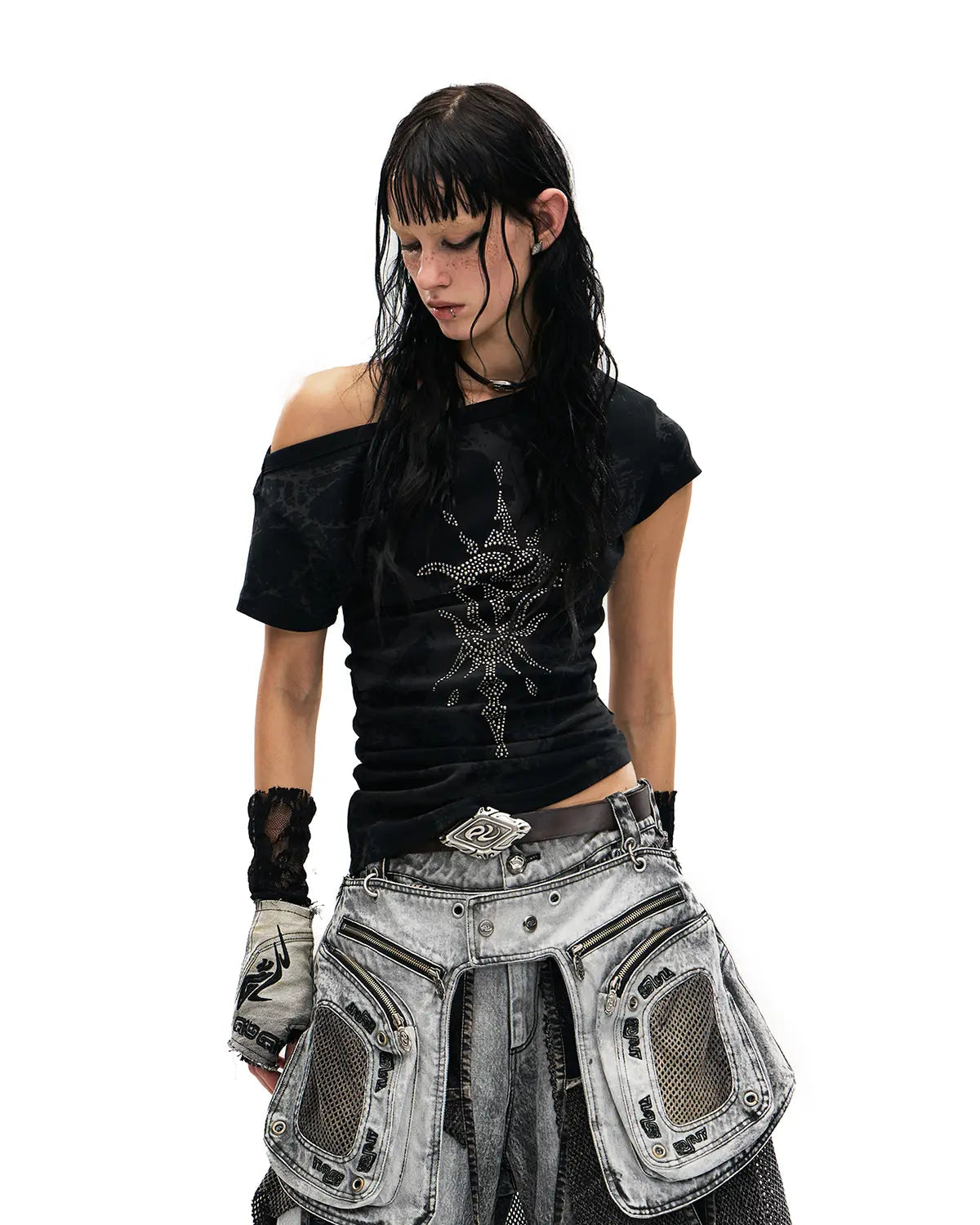 PERSONSOUL PHOENIX MOTIF ONE-SHOULDER T-SHIRT