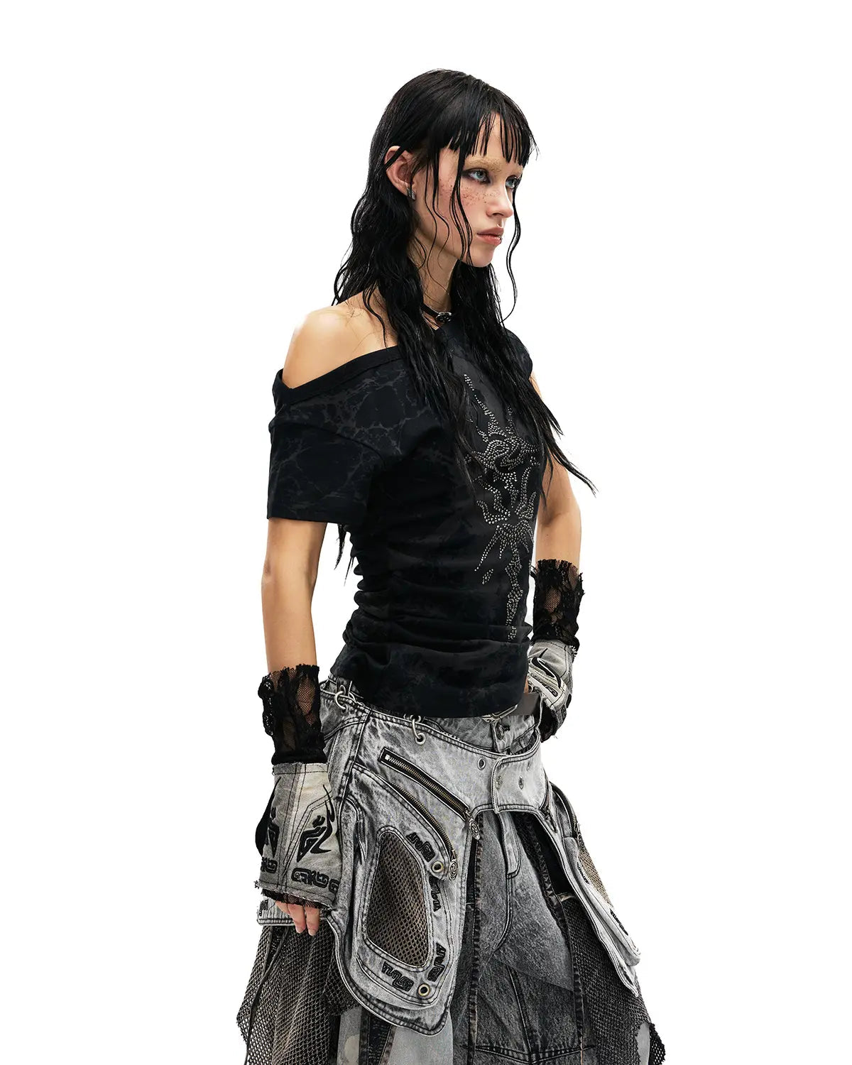 PERSONSOUL PHOENIX MOTIF ONE-SHOULDER T-SHIRT