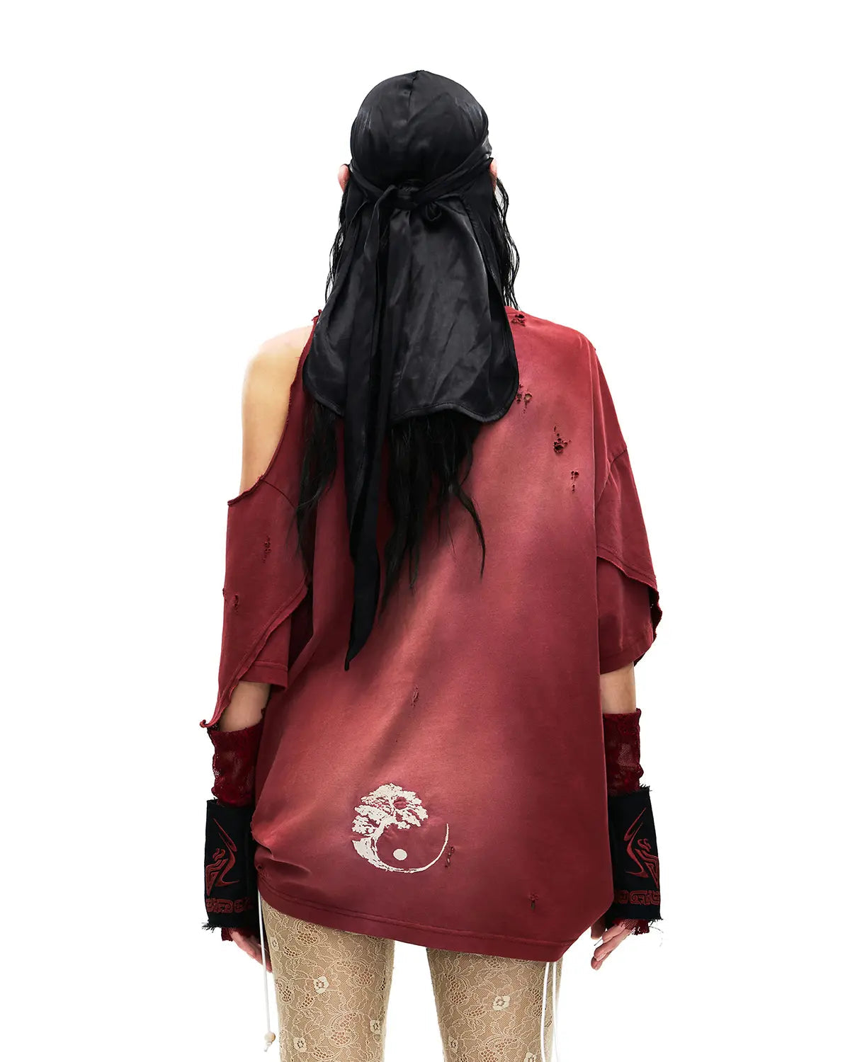 PERSONSOUL INK-WASH DISTRESSED ONE-SHOULDER T-SHIRT