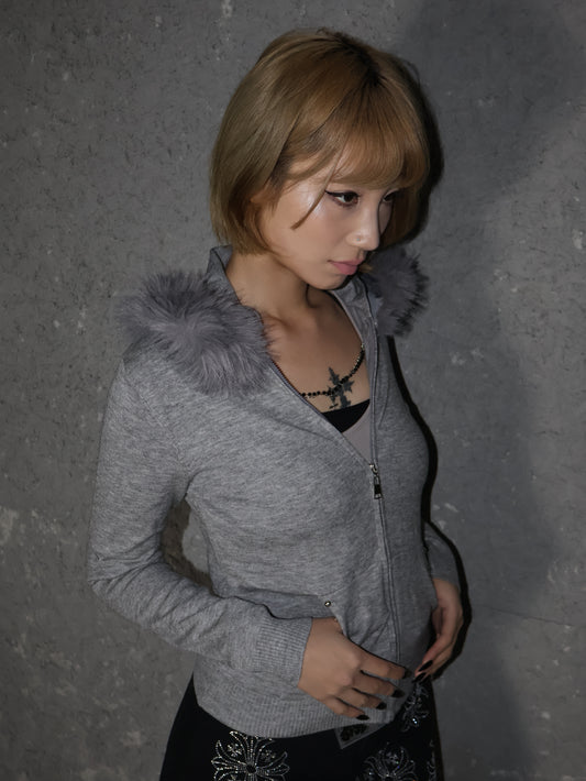 25-863 Fur Hood knit top　A394