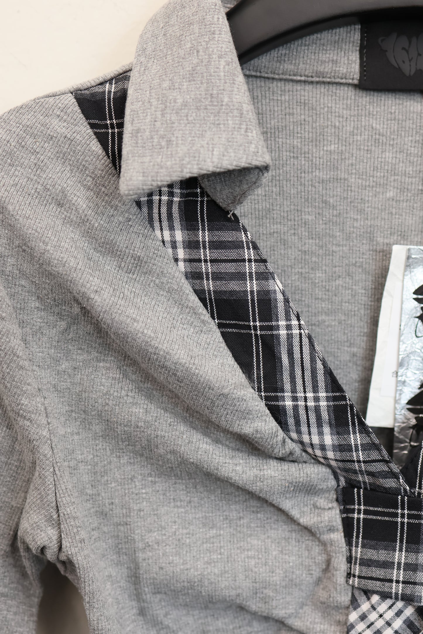 Check Ribbon Gather Shirt A291