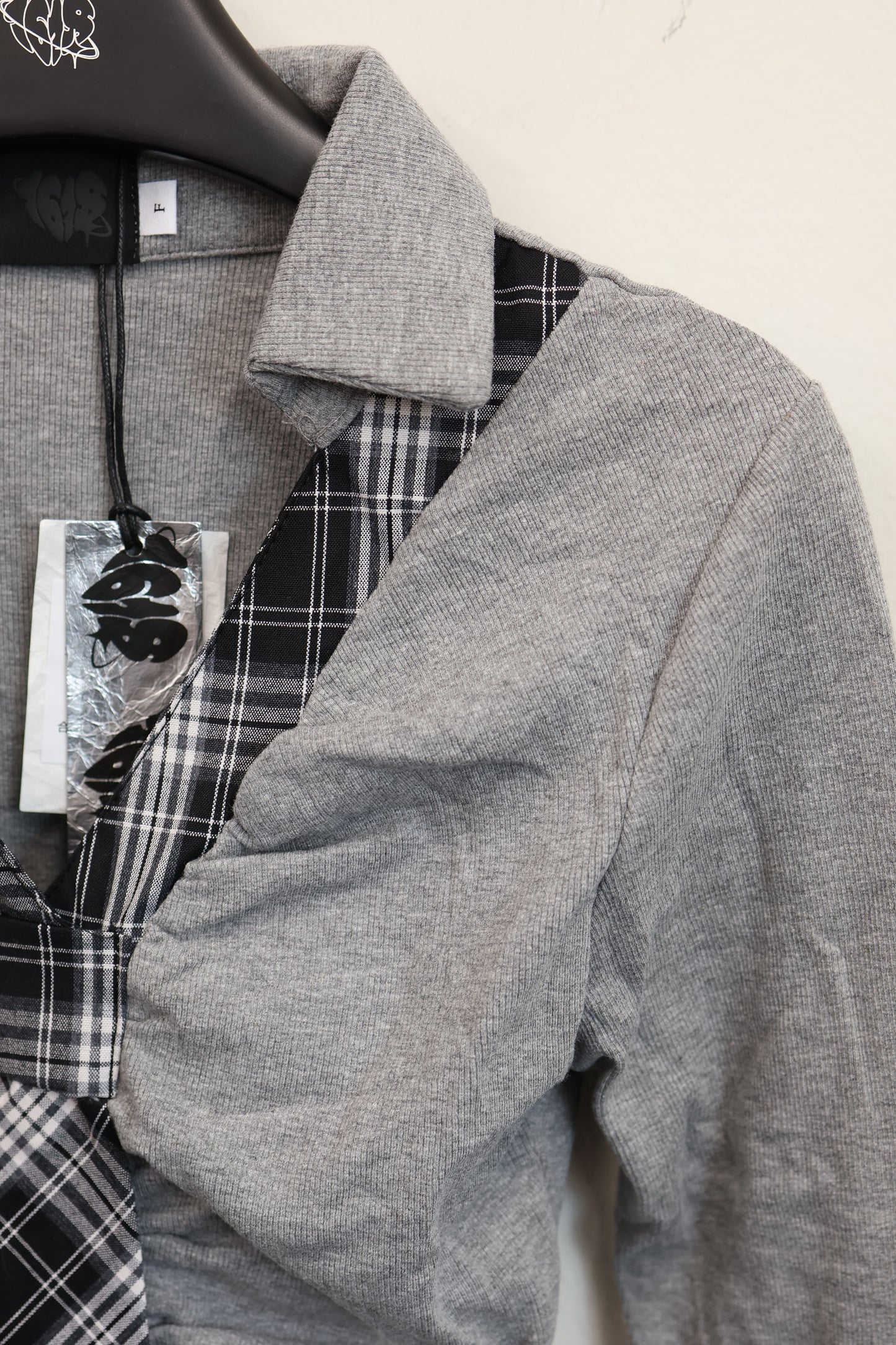 Check Ribbon Gather Shirt A291