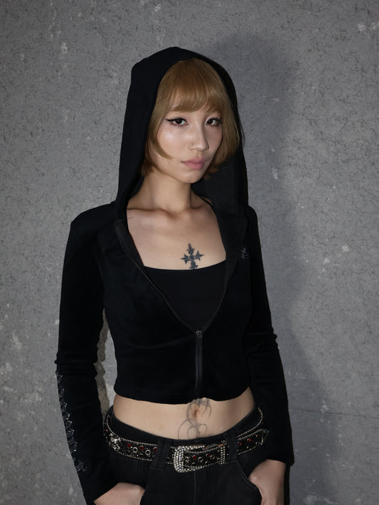 25-924 Velvet Cross Hoodie A428