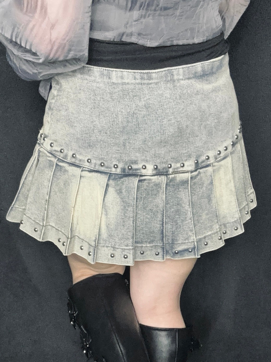 Pleat Denim Mini Skirt A527