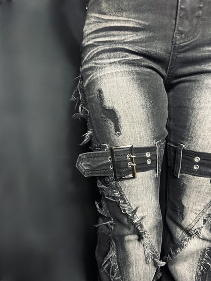 Belt Flare Denim Pants A592