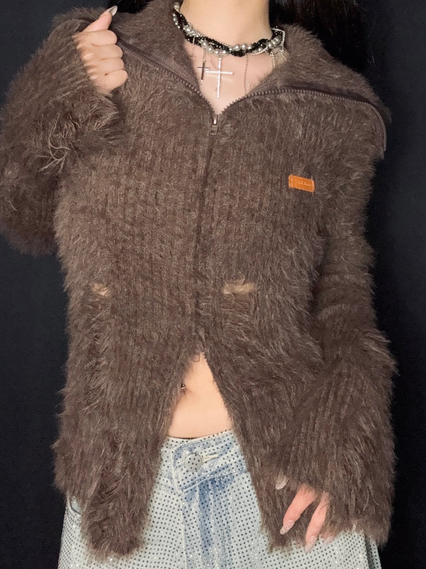 collar zip cardigan A372