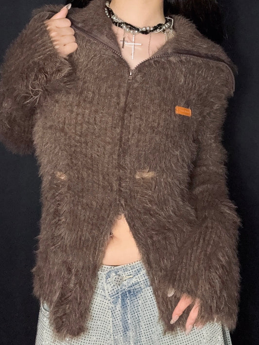 collar zip cardigan A372