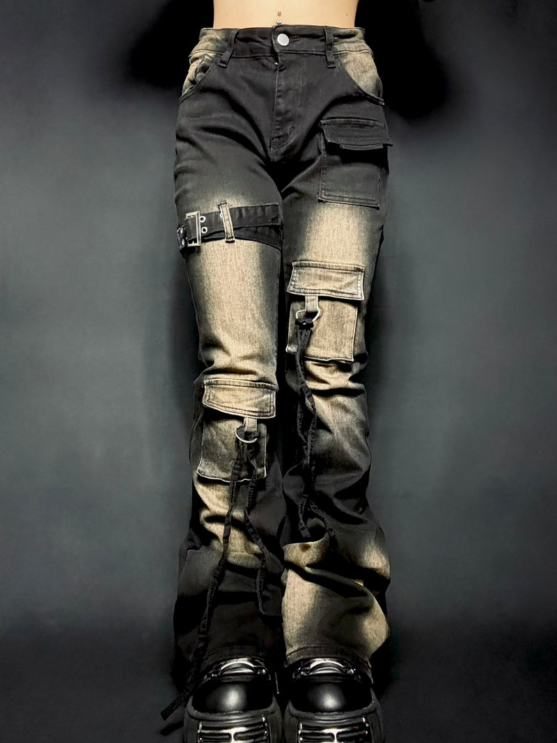 Stap flare cargo denim A264