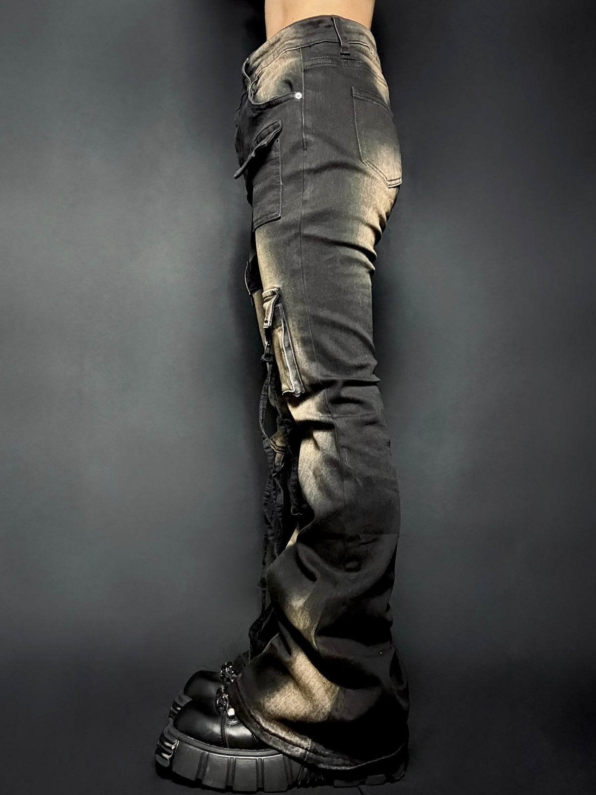 Stap flare cargo denim A264