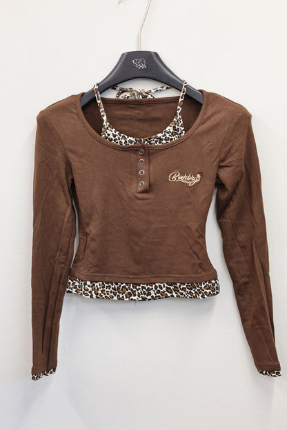 Leopard Trim Top A327