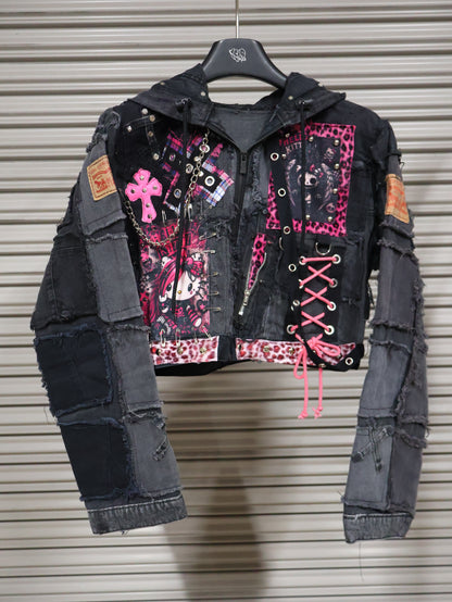 Pink Venom Patchwork Hoodie Jacket RA1013