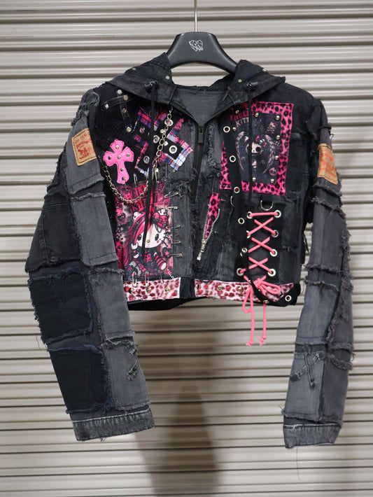 Pink Venom Patchwork Hoodie Jacket RA1013