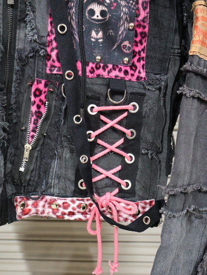 Pink Venom Patchwork Hoodie Jacket RA1013