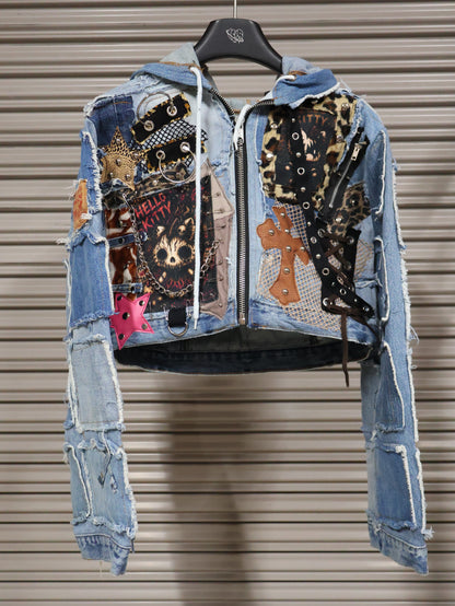 Leopard Chaos Denim Hoodie RA1015