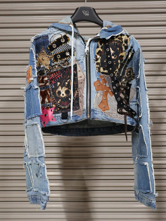 Leopard Chaos Denim Hoodie RA1015