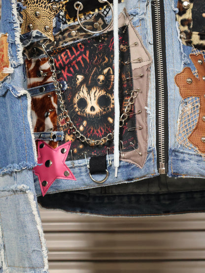 Leopard Chaos Denim Hoodie RA1015
