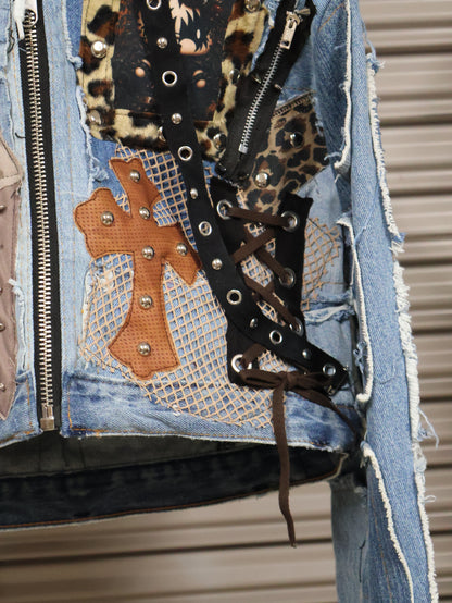 Leopard Chaos Denim Hoodie RA1015