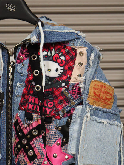 Pink Riot Patchwork Denim Hoodie RA1016