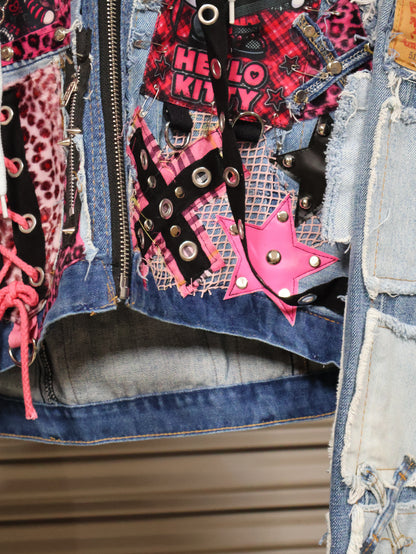 Pink Riot Patchwork Denim Hoodie RA1016
