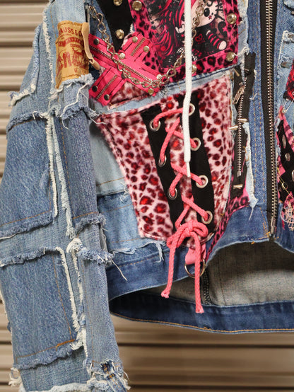 Pink Riot Patchwork Denim Hoodie RA1016