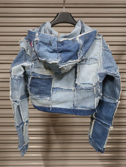 Pink Riot Patchwork Denim Hoodie RA1016