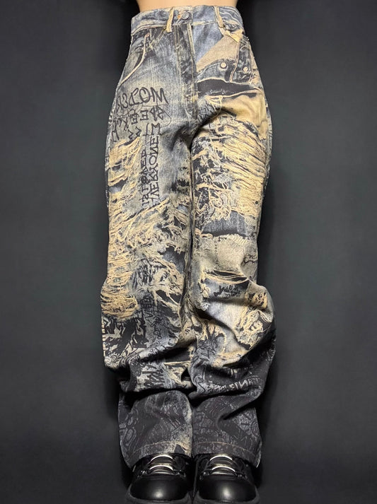 damage print denim A8