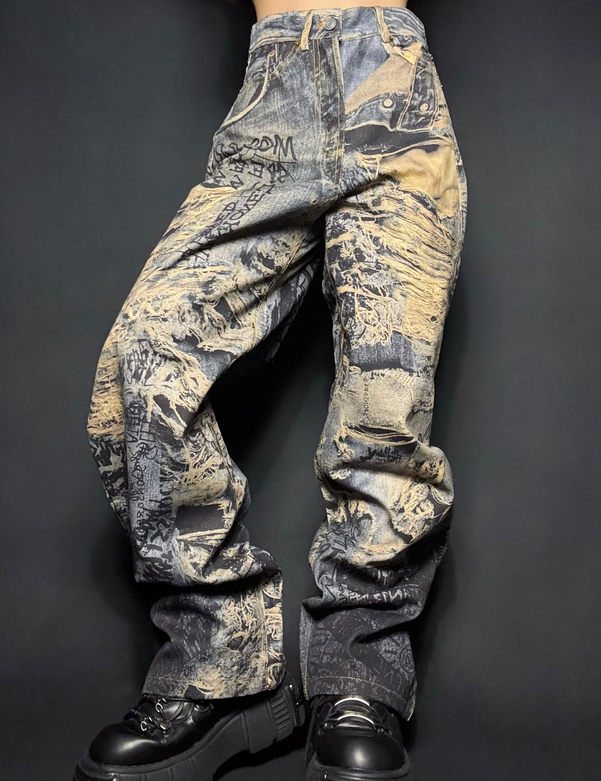 damage print denim A8