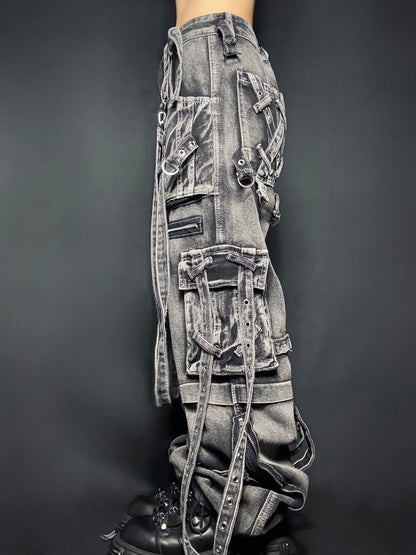 Strap Cargo Denim Pants A569