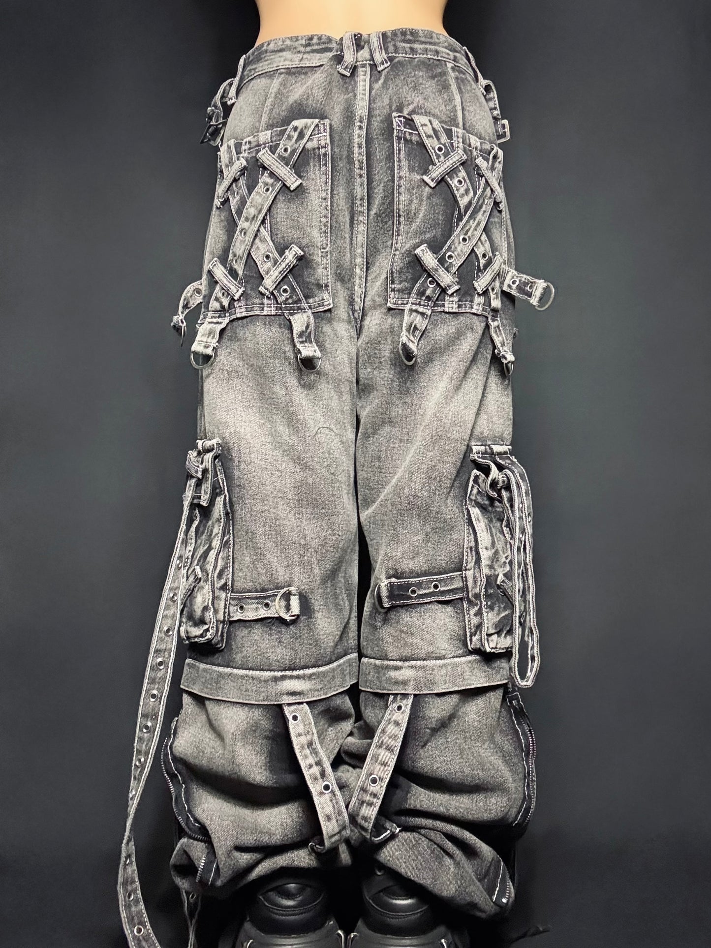 Strap Cargo Denim Pants A569