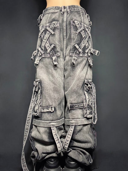 Strap Cargo Denim Pants A569