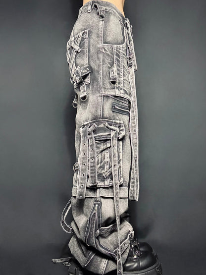 Strap Cargo Denim Pants A569