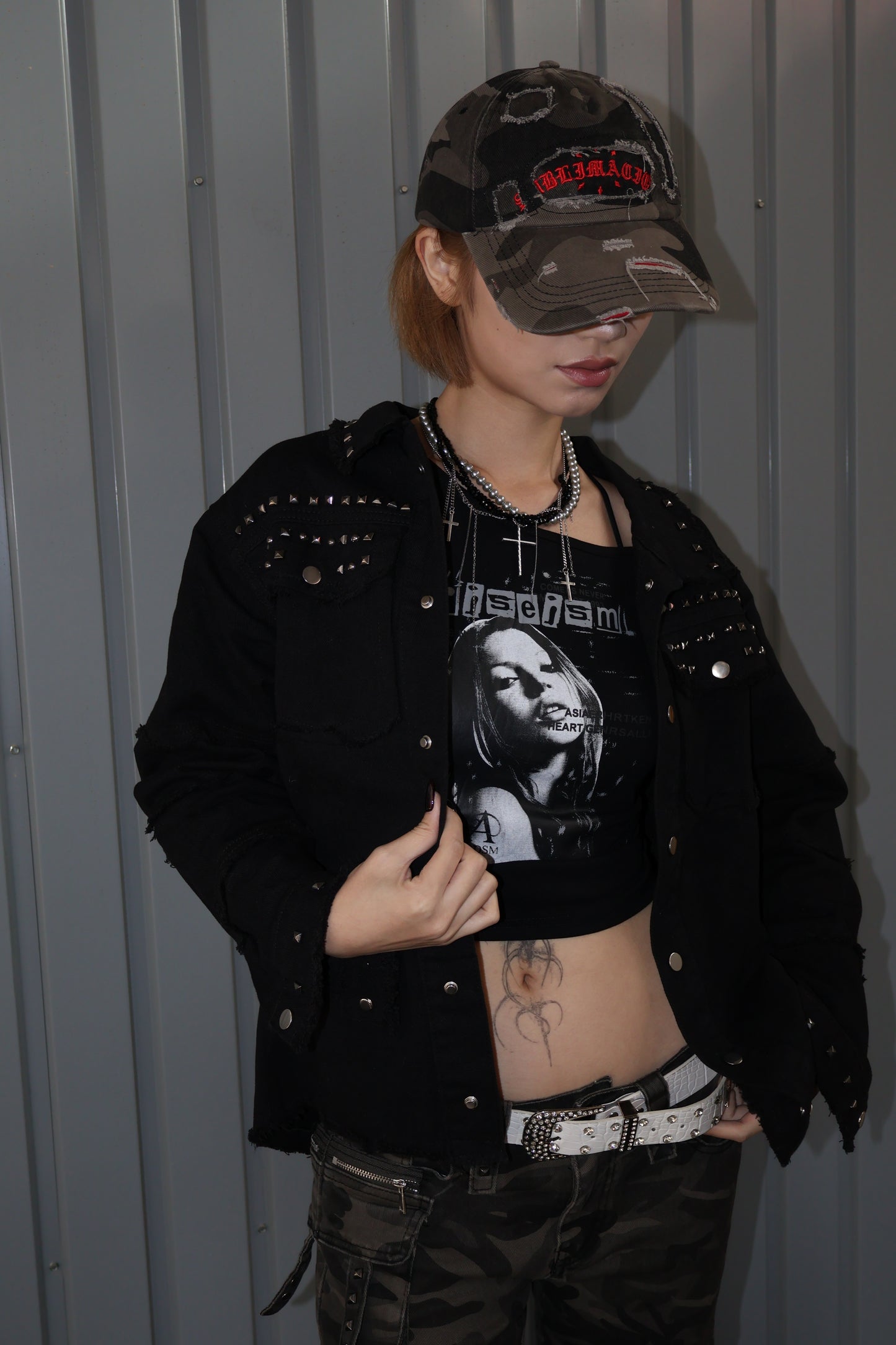 studs denim shirt A322